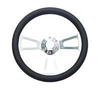 Volante de cuero Vintage de 14 pulgadas con radios cromados, volante de coche Retro deportivo Universal Compatible con Chevrolet(Chrome spoke)