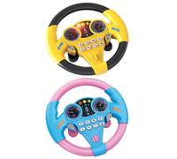Volante de Juguete para niños de 20 x 19 x 6 cm, Giratorio 360°, con Divertidos Sonidos y Luces, de plástico ABS con Ventosa para niños de 3 años. Volante de simulación Azul.