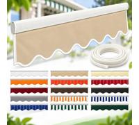 Volante de Recambio para Toldo de Terraza, Faldón Frontal Ondulado de Poliéster Hidrorrepelente con Cordón, Cenefa Decorativa para Toldo Retráctil de Balcón Jardín Porche y Fachada(Beige,19.7FT)