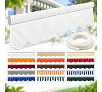Volante de Recambio para Toldo de Terraza, Faldón Frontal Ondulado de Poliéster Hidrorrepelente con Cordón, Cenefa Decorativa para Toldo Retráctil de Balcón Jardín Porche y Fachada(White,20FT)