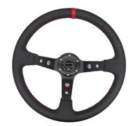 Volante Desplazado Coche, Volantes Deportivos Volante Deportivo Universal de 14 Pulgadas y 350 mm de PVC y PU for Carreras de Coches de Aluminio.(Leather-Black-Red)