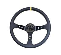 Volante Desplazado Coche, Volantes Deportivos Volante Deportivo Universal de 14 Pulgadas y 350 mm de PVC y PU for Carreras de Coches de Aluminio.(Leather-Black-Yellow)
