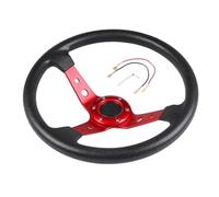 Volante Desplazado, Volante Coche De carreras for juegos Universal 14 Pulgadas 350 Mm(Black+Red)