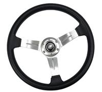 Volante Desplazado, Volante Coche De PU universal for modificación automotriz, 350 mm, herramientas carreras, accesorios automóviles(Silver)