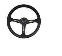 Volante Desplazado, Volante Coche Universal PU 14 inch ND Auto Racing Steering wheels Drifting Sport Wheel With Logo(Black A)