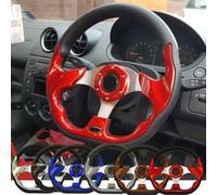 Volante Desplazado Volante Universal for coche deportivo de competición, 13 ", 320mm, con botón bocina, fibra carbono(Red)