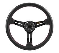 Volante, mejora el mejor agarre, 350 mm / 14in Marco de aluminio universal Volante de automóvil de cuero perforado negro con bocina (rojo)