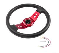 Volante redondo de carreras de 320 mm para juegos de autos con cubierta de piel sintética y marco de aleación de aluminio compatible con soportes de rueda estándar (rojo)