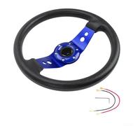 Volante redondo de carreras de 320 mm para juegos de autos con cubierta de piel sintética y marco de aleación de aluminio compatible con soportes de rueda estándar (azul)