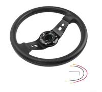 Volante redondo de carreras de 320 mm para juegos de coches con cubierta de piel sintética y marco de aleación de aluminio compatible con soportes de rueda estándar (negro)