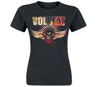 Volbeat Burning Skullwing Mujer Camiseta Negro S 100% algodón Vorne Bedruckt Regular