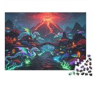 Volcán Misterioso Vista Nocturna Puzzle de 1000 Piezas Puzzle para Adultos Pueblo Fantasía Colorido Juego de Puzzle 1000 Piezas Papel Relajación Concentración Decoración Regalo Hogar 70x50cm/1000pcs