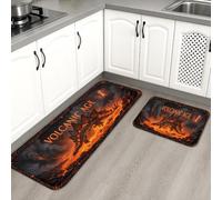 Volcanic Age - Tapetes de cocina para piso, tapetes suaves con patrón de dragón y lava, acolchados en otoño, cómodos, lavables, para fregaderos de cocina, lavadero, baño, 2 unidades