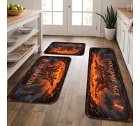 Volcanic Age - Tapetes de cocina para piso, tapetes suaves con patrón de dragón y lava, acolchados en otoño, cómodos, lavables, decoración para fregaderos de cocina, lavadero, baño, 3 unidades
