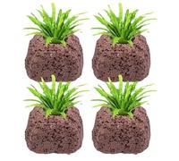 Volcanic Stone Pots, Aquarium Plant Holders, 4 Piece Set Aquatic Ring with Anti Floating, Porous Rock Plant Container, Fish Tank Cups with Natural Design, Tool for Freshwater Shrimp