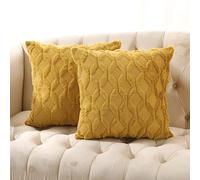 Volcanics Paquete de 2 Fundas de cojín de Lana sintética de 20 x 20 Pulgadas, Fundas Decorativas de Terciopelo para sofá, Funda de Almohada Cuadrada de Felpa Suave y Bohemia, Color Amarillo