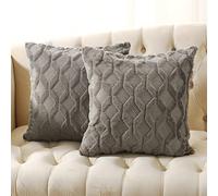 Volcanics Paquete de 2 Fundas de cojín de Lana sintética de 20 x 20 Pulgadas, Fundas Decorativas de Terciopelo para sofá, Funda de Almohada Cuadrada de Felpa Suave, Estilo Bohemio, Color Gris Oscuro