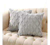 Volcanics Paquete de 2 Fundas de cojín de Lana sintética de 20 x 20 Pulgadas, Fundas Decorativas de Terciopelo para sofá, Funda de Almohada Cuadrada de Felpa Suave, Estilo Bohemio, Color Gris Claro