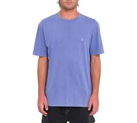 Volcom Camiseta bordada de piedra sólida, camiseta azul de la marca Skate para hombre, Bolígrafo azul, L