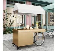 VOLDAX Carrito de Dulces para Fiestas Carrito de Comida Callejera de 2 Niveles con Ruedas, for Ferias De Artesanías Mercados Callejeros y Ferias De Artesanía(Gold,140cm/55in)