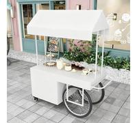 VOLDAX Carrito de Dulces para Fiestas Carrito de Comida Callejera de 2 Niveles con Ruedas, for Ferias De Artesanías Mercados Callejeros y Ferias De Artesanía(White,140cm/55in)