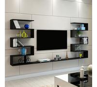 VOLDAX Juego de Pared para TV con Vitrina Armario de TV con Práctico Almacenamiento, Repisa Moderna para Sala o Dormitorio(Black,160cm/63in)