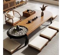 VOLDAX Mesa de Suelo Japonesa Escritorio para Portátil, Mesa de té Antigua para Sentarse En El Suelo, para Cocina Oficina Y Salón Fácil Montaje(Brown,180cm/70.9in)