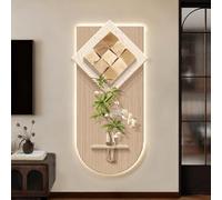 VOLDAX Pintura Mural 3D de Arenisca con luz LED, Decoración Abstracta con jarrón y Plantas Artificiales para Espacios Modernos y Tradicionales(Yellow,60 * 120cm/23.6 * 47.2in)