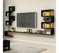 VOLDAX TV Wohnwand-Set con Vitrina Estante de Pared para Centro de Entretenimiento, con Gran Espacio De Almacenamiento Y Banco para Debajo(Black,180cm/70.9in)
