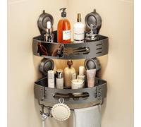 Voldra Estanteria Ducha Esquinera Ventosas, Estanteria Organizador BañO Sin Taladro con Barra de Toalla y Ganchos Estante Ducha Esquinera BañO Pared Bathroom Corner Shower Shelf Caddy(2 Piezas, Gris)