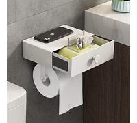 VOLDRA Portarrollos Papel Higienico Adhesivo, Porta Rollos de Papel Higienico con Estante de BañO Sin Taladro Soporte Rollo Papel Higienico con CajóN para Toallitas Toilet Paper Holder(Blanco)