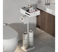 VOLDRA Portarrollos Papel Higienico De Pie, Soporte Papel Higienico con Cajones Toilet Paper Holder Portarrollos Baño No Perforación Tiene Capacidad para hasta Siete Rollos De Papel Higiénico(Blanco)