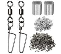 Volein Juego de broches giratorios de engarzado de señuelo, paquete de 150 herramientas giratorias para engarzar, 100 paquetes de engarzados de líneas de señuelo, 50 paquetes giratorios de rodamientos de bolas, herramientas Texas Rigs para caza de señuelos de pato ganso (paquete de 150)