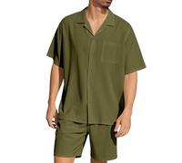 Volemo Conjunto Verano Hombre Camiseta Manga Corta Pantalones Cortos Ropa Casual 2 Piezas Verde L