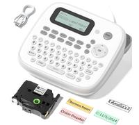 VolenGo Máquina etiquetadora con cintas, etiquetas impermeables D210s, máquina de etiquetado laminada con cinta de 12 mm, 0.47 pulgadas, etiquetadora portátil sin tinta blanca con teclado para oficina