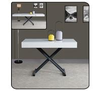 VOLERO' ; Mesa Convertible en Mesa de Centro. Arriba y Abajo, Mesa Extensible. Modelo ACHILLE Grande(Lacado Blanco, Estructura y Patas Grises)