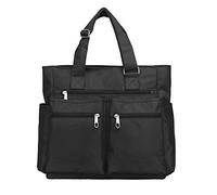 VOLGANIK ROCK Bolsa de lona impermeable de nailon con múltiples bolsillos, bolsa de hombro para laptop, bolsa de trabajo, bolso de mano para profesor, para mujeres y hombres, Negro -, Large