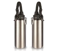 Volhoply 1200ml Botellas Agua Acero Inoxidable con Asa de Paracord 2 paquetes,Botella de Deporte Aislada, Termo de Agua de Metal de Doble Pared con Boca Ancha para Deporte, Ciclismo(Plata ,2 Set)
