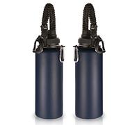 Volhoply 1200ml Botellas Agua Acero Inoxidable con Asa de Paracord 2 paquetes,Botella de Deporte Aislada, Termo de Agua de Metal de Doble Pared con Boca Ancha para Escuela,Deporte (Azul marino,2 Set)