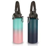 Volhoply 1200ml Botellas Agua Acero Inoxidable con Asa de Paracord 2 paquetes,Botella de Deporte Aislada, Termo de Agua de Metal de Doble Pared con Boca Ancha para Deporte, Ciclismo(Mezclado,2 Set)
