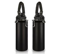 Volhoply 1200ml Botellas Agua Acero Inoxidable con Asa de Paracord 2 paquetes,Botella de Deporte Aislada, Termo de Agua de Metal de Doble Pared con Boca Ancha para Deporte, Ciclismo(Negro ,2 Set)
