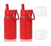 Volhoply - Botella de agua de 410ml y 14 onzas con tapa de popote y tapa de silicona, paquete de 2 unidades, vaso aislado de acero inoxidable para niños, multipack, botellas de doble pared con vacío a