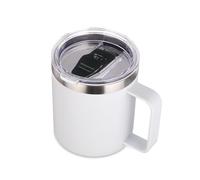 Volhoply Taza de café de acero inoxidable aislada de 14 onzas con tapa a prueba de fugas, taza de café de viaje al vacío de doble pared con asa, vaso de metal reutilizable, tazas de camping que