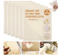 Volhuluk 6 piezas de tela filtrante, gasa alimentaria 60 x 60 cm, paño para queso, algodón natural, no blanqueado, gasa ultra fina, lavable, paño filtrante, para queso, zumos de frutas, tofu, café