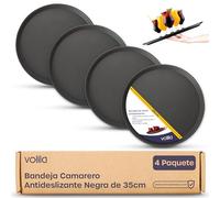volila Bandeja Redonda para Servir Comida - Caja de 4 Piezas (35 cm) - Bendeja Camarero Antideslizante con Superficie de Goma - Ideal para Bares, Restaurantes, y Fiestas
