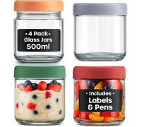 volila Overnight Oats Jar - 4 Pack 10oz / 300ml Vasos Yogurtera Con Tapa, Etiquetas Negras y Bolígrafo - Tarros Herméticos Reutilizables para Yogur, Salsas y Almacenamiento de Comida para Bebés