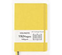 VOLINOTE Lined Journal Notebook, 192 Pages with 100 GSM Thick Paper, A5 Medium 5.7 in x 8.3 in, Hardvover Leather College Ruled Notebook for Women Men School Note Taking Office Work Diary, Yellow