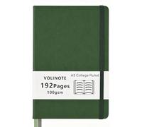VOLINOTE Lined Journal Notebook, 192 Pages with 100 GSM Thick Paper, A5 Medium 5.7 in x 8.3 in, Hardvover Leather College Ruled Notebook for Women Men School Note Taking Office Work Diary, Dark Green