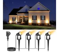VOLISUN Focos Led Exterior, 17M 4 x 3W Focos Exterior Jardin con Estaca, COB Blanco Cálido 3000K IP65 Impermeable, Focos de Jardín al Aire Libre Iluminación de Caminos para Césped, Patios, Arbol