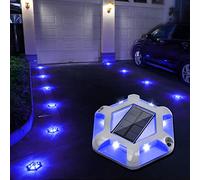 VOLISUN Luces solares para muelle de entrada, 12 unidades, impermeables, para exteriores, LED, aluminio, iluminación de muelle para entrada, acera, jardín, camino, patio (azul + blanco, 2 colores en